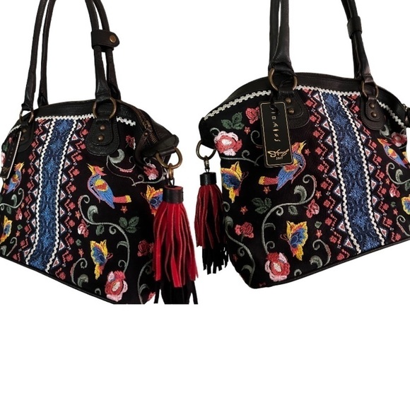 Sharif Hello Gorgeous 3D Embroidered tassels Bag Andalusian Garden Bird Animal - Picture 3 of 15